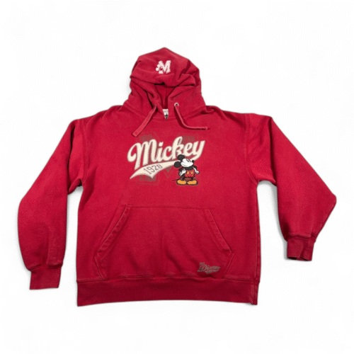 Vintage Disney Sweater Adult MEDIUM Red Mickey Mouse Hoodie Varsity Applique 1928 Y2K