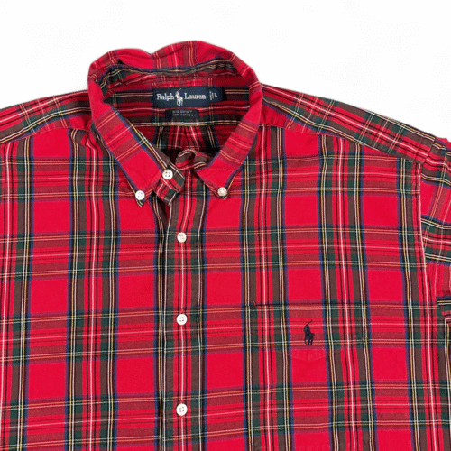 Vintage Ralph Lauren Shirt Adult LARGE Red Plaid Pony Big Oversize Preppy 90s