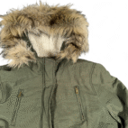 American Eagle Coat Womens LARGE Green Parka Sherpa Faux Fur Hood Army Military