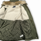 American Eagle Coat Womens LARGE Green Parka Sherpa Faux Fur Hood Army Military