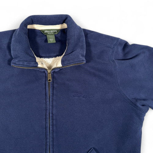 Vintage Eddie Bauer Jacket Adult LARGE Blue Sweatshirt Sherpa Lined Zip Up Y2K