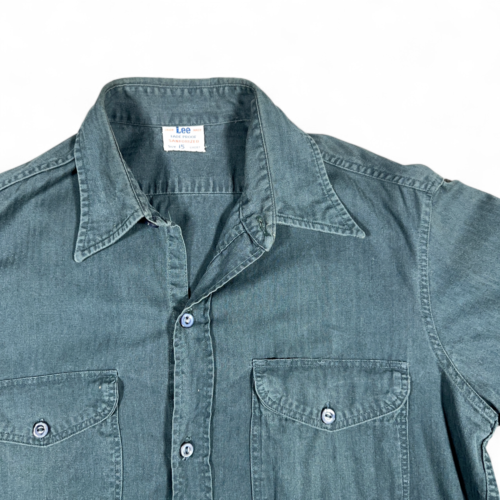 Vintage Lee Workwear Shirt Adult MEDIUM Blue Sanforized Union Made USA 60s