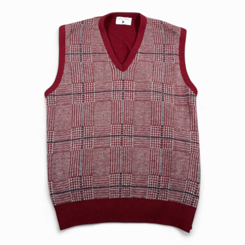 Vintage Robert Bruce Sweater Vest Adult SMALL Red gray Houndstooth USA Union 70s