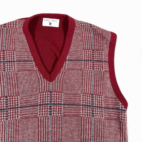 Vintage Robert Bruce Sweater Vest Adult SMALL Red gray Houndstooth USA Union 70s