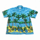 Vintage Reservoir Hawaiian Shirt Adult LARGE Blue Ocean Beach Palms Tropical 80s