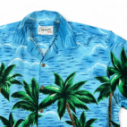 Vintage Reservoir Hawaiian Shirt Adult LARGE Blue Ocean Beach Palms Tropical 80s