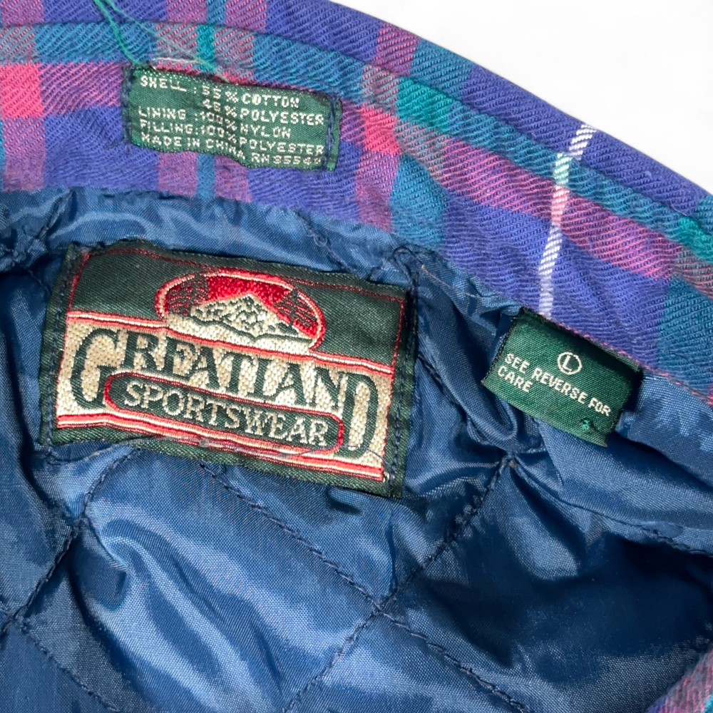 Vintage Greatland Sportswear Shirt Adult LARGE Purple Plaid Shacket Workwear 90s-5 Vintage Greatland Sportswear Shirt Adult LARGE Purple Plaid Shacket Workwear 90s