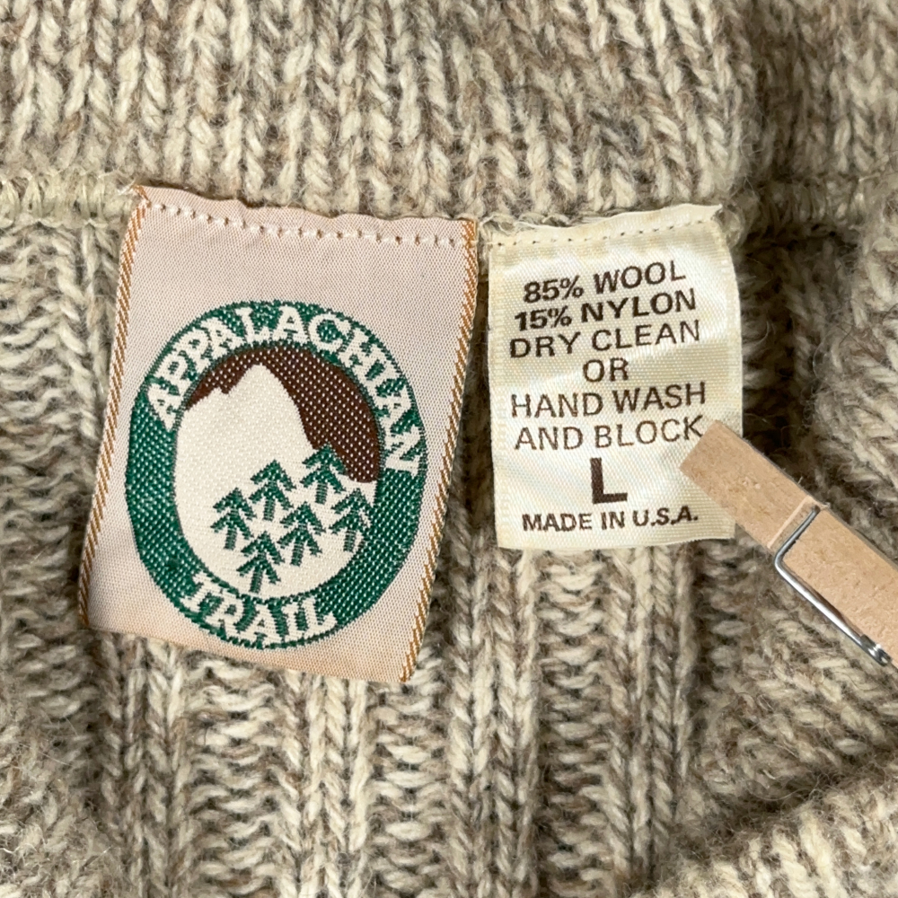 Vintage Appalachian Trail Sweater Adult LARGE Brown Oatmeal Wool Shawl USA 90s-5 Vintage Appalachian Trail Sweater Adult LARGE Brown Oatmeal Wool Shawl USA 90s