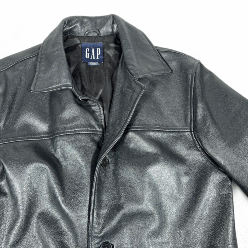 Vintage Gap Jacket Mens SMALL Black Leather Button Front Quilted Lining Coat 90s