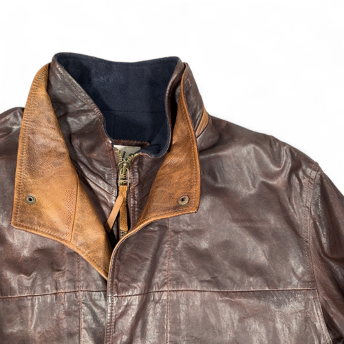 Vintage Orvis Leather Jacket Adult LARGE Brown Bomber Field World Traveler USA
