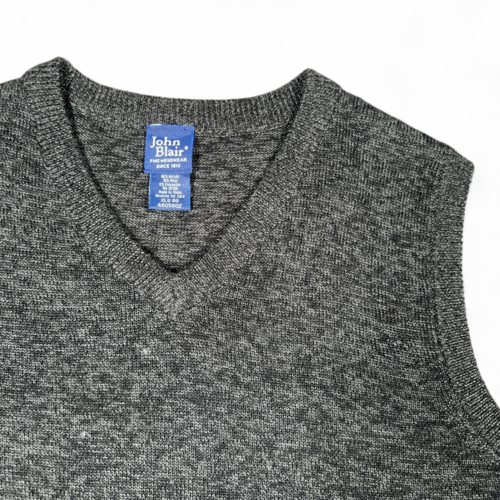Vintage John Blair Sweater Vest Adult EXTRA LARGE Gray Black Wool Blend 90s