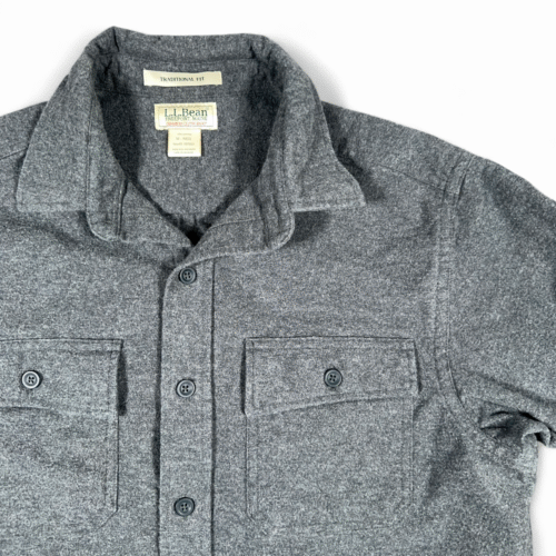 LL Bean Shirt Adult MEDIUM Gray Chamois Flannel Heavyweight Cotton Outdoor