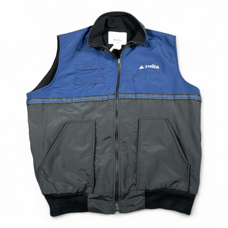 Vintage Delta Airlines Vest Adult LARGE Black Blue Cintas Crew Employee USA 90s
