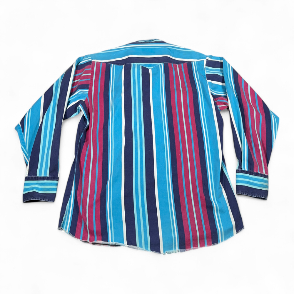 Vintage Panhandle Slim Western Shirt Adult LARGE Blue Pink Striped USA 90s