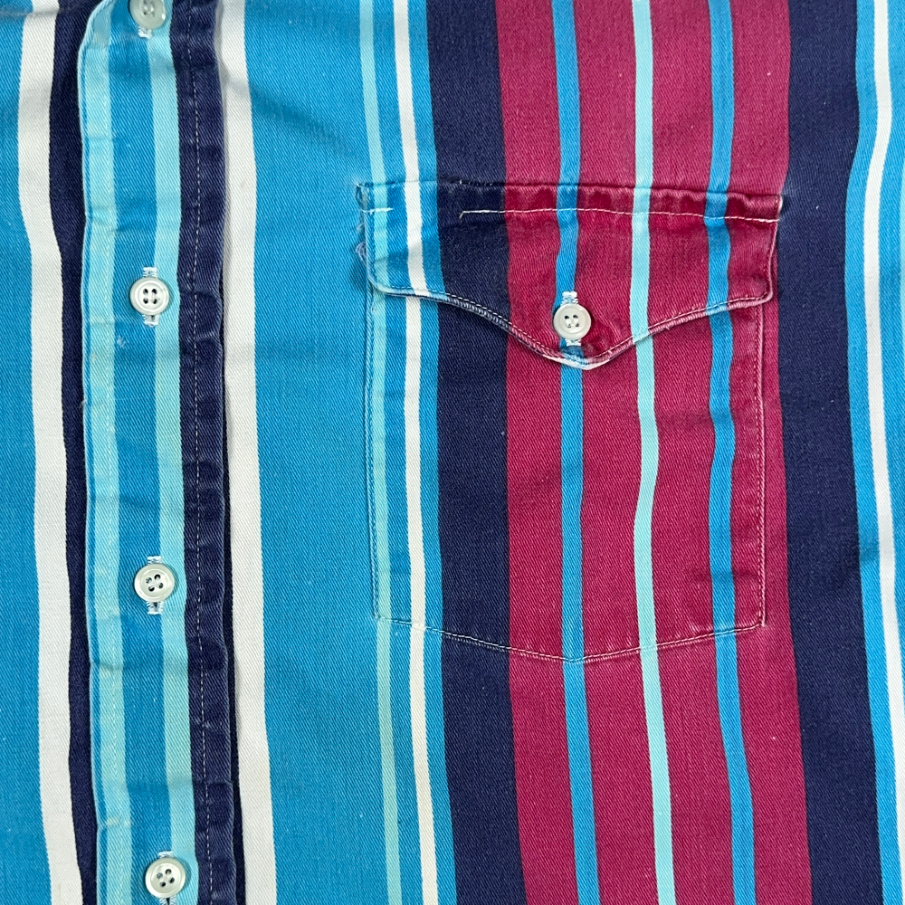 Vintage Panhandle Slim Western Shirt Adult LARGE Blue Pink Striped USA 90s