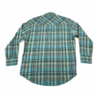 Wrangler Western Shirt Adult LARGE Green Blue Plaid Pearl Snap Outdoor Cowboy