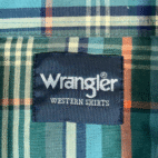 Wrangler Western Shirt Adult LARGE Green Blue Plaid Pearl Snap Outdoor Cowboy
