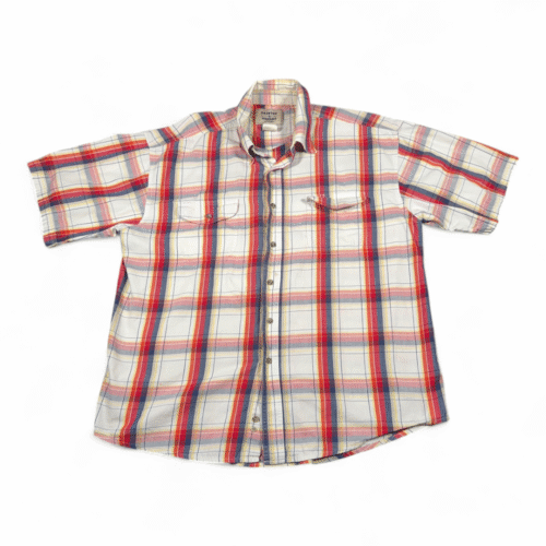 Vintage Wrangler Shirt Adult LARGE White Red Madras Plaid Painted Desert Y2K