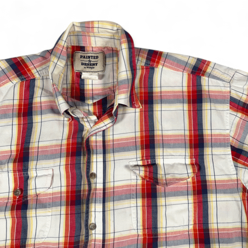 Vintage Wrangler Shirt Adult LARGE White Red Madras Plaid Painted Desert Y2K