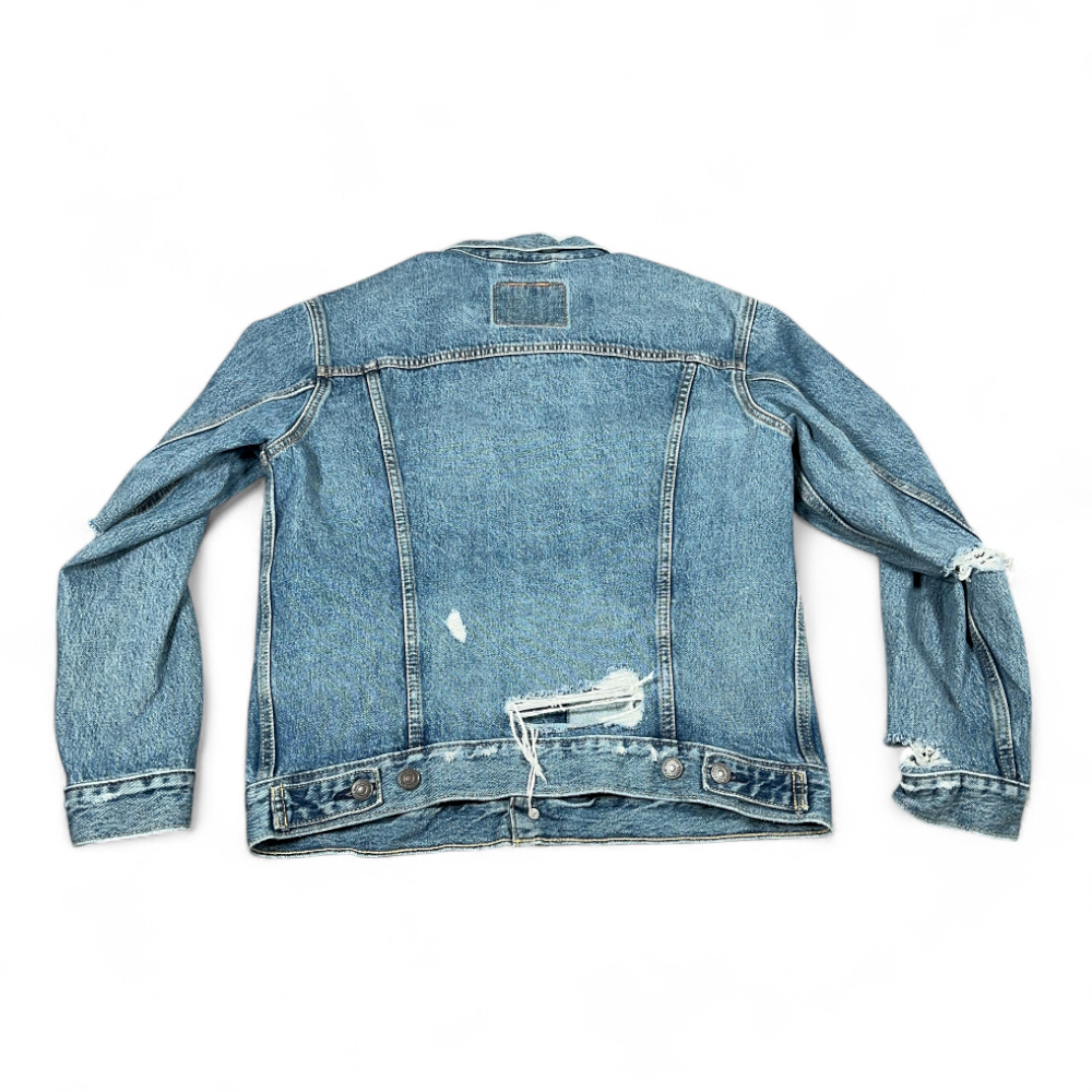 Levis Jean Jacket Adult MEDIUM Blue Cotton Denim Medium Wash Trucker Distressed-3 Levis Jean Jacket Adult MEDIUM Blue Cotton Denim Medium Wash Trucker Distressed