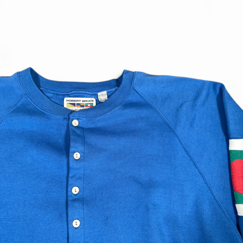 Vintage Robert Bruce Sweater Adult LARGE Blue Sweatshirt Nautical Flags 80s
