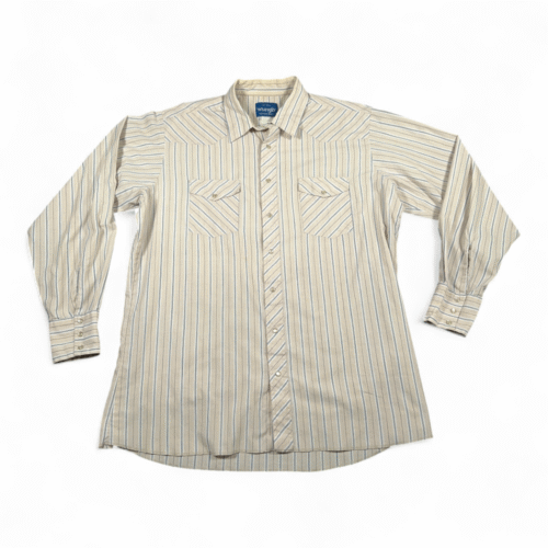 Vintage Wrangler Western Shirt Adult EXTRA LARGE Brown Striped Pearl Snap 90s