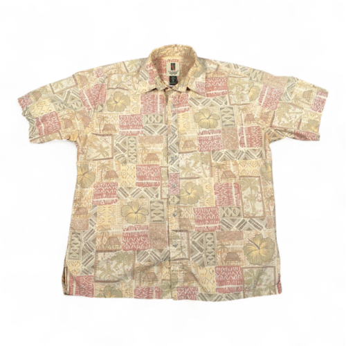 Vintage Tori Richard Shirt Adult MEDIUM Brown Hawaiian Tapa Print Tribal USA Y2K