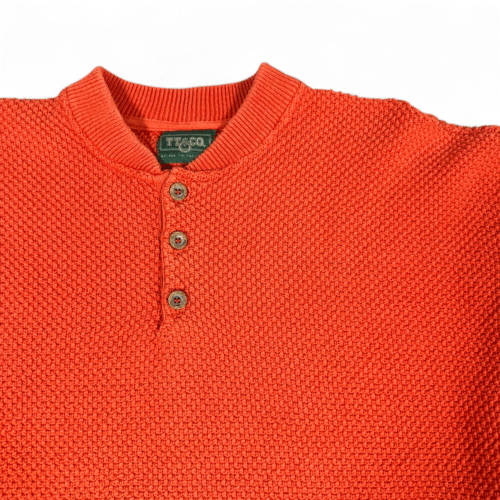 Vintage TT Co Sweater Adult LARGE Orange Henley Textured Knit Thermal Canada 90s