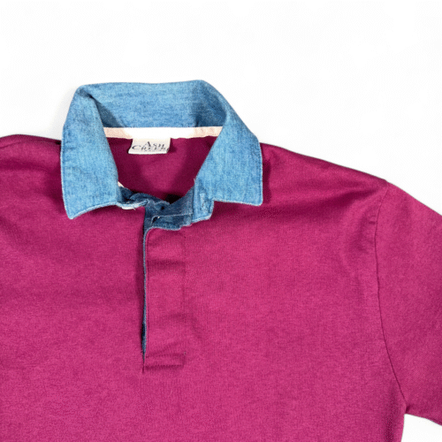 Vintage Ash Creek Polo Shirt Adult SMALL Purple Rugby Denim Collar 90s