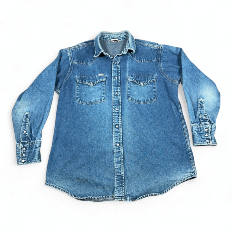 Vintage Carhartt Western Shirt Adult LARGE Blue Denim Pearl Snap Rugged USA 90s