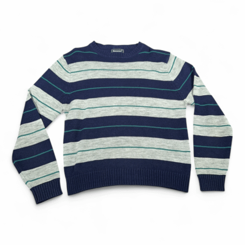 Vintage Kingsport Sweater Adult MEDIUM Blue Gray Striped Knit Sears Preppy 80s