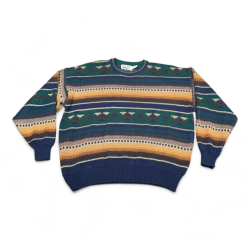 Vintage Trend Basics Sweater Adult 2XL XXL Blue Geometric Striped Aztec Knit 90s