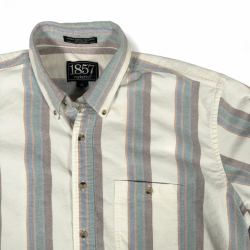 Vintage Manhattan Shirt Adult EXTRA LARGE White Striped Flannel 1857 USA 90s