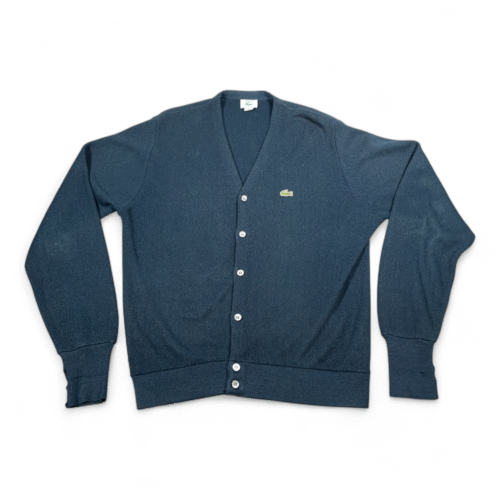 Vintage Izod Lacoste Sweater Adult MEDIUM Blue Cardigan Orlon Acrylic USA 70s
