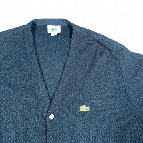 Vintage Izod Lacoste Sweater Adult MEDIUM Blue Cardigan Orlon Acrylic USA 70s
