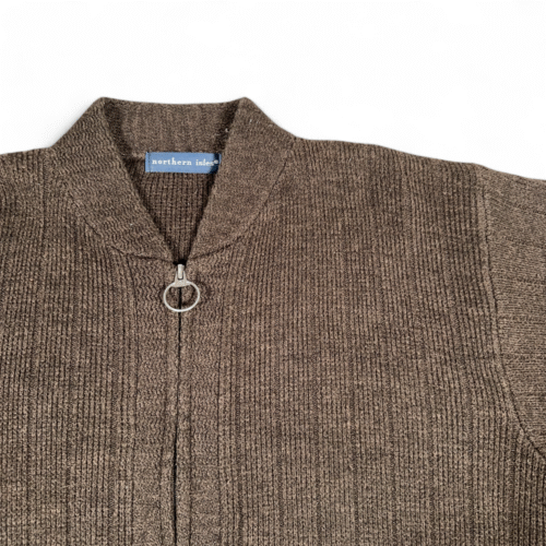 Vintage Northern Isles Sweater Adult EXTRA LARGE Brown Cardigan Zip Rib Knit 90s