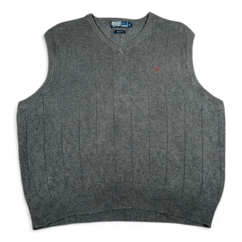 Vintage Polo Ralph Lauren Sweater Vest Adult LARGE Gray Cotton Small Pony 90s