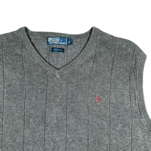 Vintage Polo Ralph Lauren Sweater Vest Adult LARGE Gray Cotton Small Pony 90s