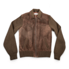 Vintage Giorgio Fellini Jacket Adult SMALL Brown Suede Knit Bomber Leather 80s