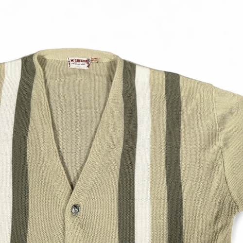Vintage McGregor Sweater Adult MEDIUM Brown Cardigan Striped Orlon Knit USA 60s