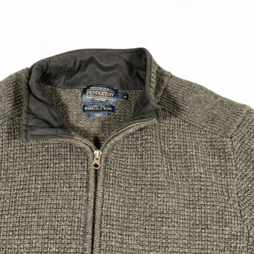 Pendleton Sweater Adult MEDIUM Brown Wool Cardigan Zip Textured Knit Washable