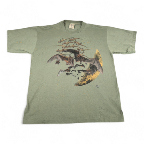 Vintage Bat Shirt Adult EXTRA LARGE Green Lizard Moon Nature USA Made Art Y2K