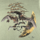 Vintage Bat Shirt Adult EXTRA LARGE Green Lizard Moon Nature USA Made Art Y2K