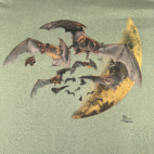 Vintage Bat Shirt Adult EXTRA LARGE Green Lizard Moon Nature USA Made Art Y2K