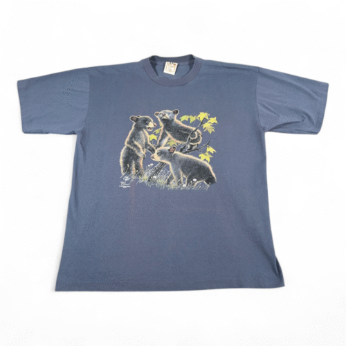 Vintage Bear Cub Shirt Adult EXTRA LARGE Blue Nature Diversity Art USA Made Y2K