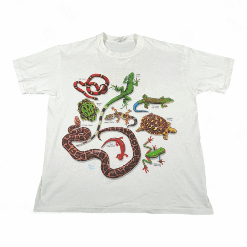 Vintage Reptile Shirt Adult EXTRA LARGE White Amphibian Snake Frog Nature Art