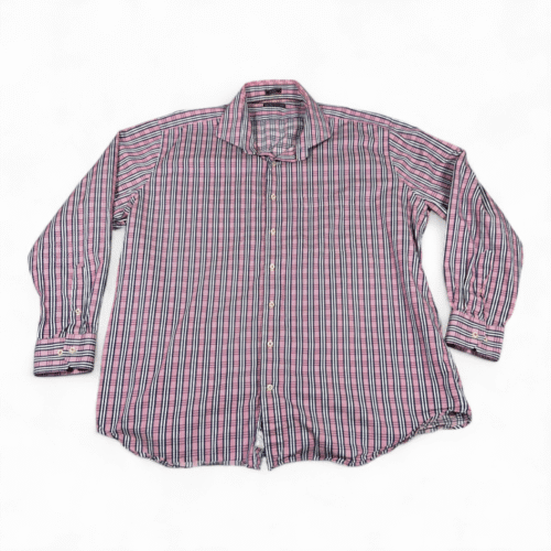 Peter Millar Shirt Adult 2XL XXL Pink Blue White Plaid Button Up Designer