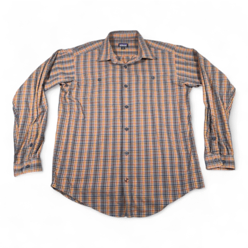 Patagonia Shirt Adult MEDIUM Brown Orange Plaid Flannel Organic Cotton Outdoor