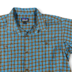Patagonia Shirt Adult MEDIUM Blue Green Plaid Flannel Organic Cotton Outdoor