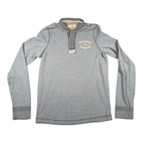 Hollister Shirt Adult EXTRA LARGE Gray Henley Longboard Surfer Beach Casual Cali
